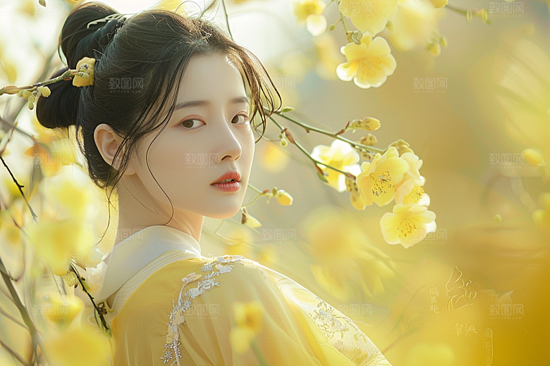 花卉汉服人物古风高清摄影图