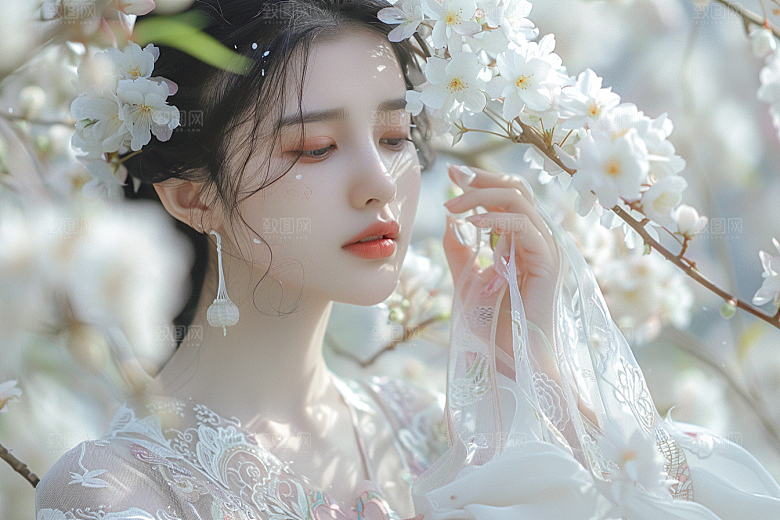 花卉汉服人物美景美女摄影图