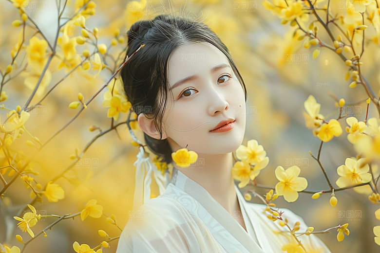 花卉汉服人物唯美美女摄影图