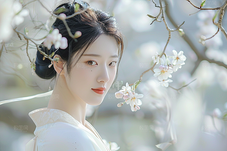 花卉汉服人物人像中国风摄影图