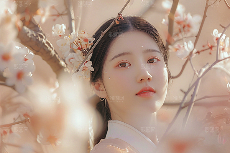 花卉汉服人物写真浪漫摄影图