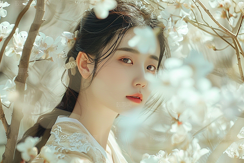 花卉汉服人物古风美女摄影图