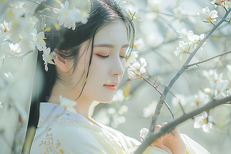 花卉汉服人物人像唯美摄影图