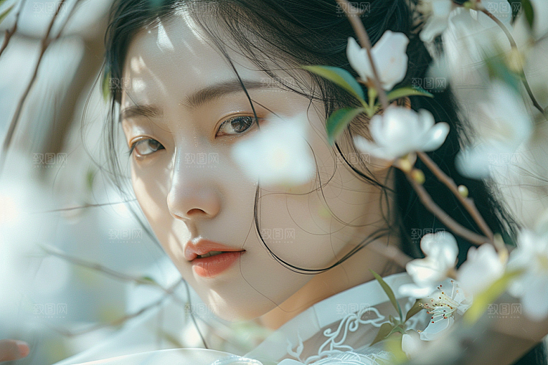 花卉汉服人物写真美女摄影图