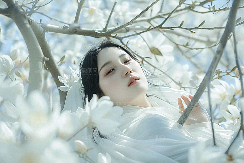 花卉汉服人物浪漫中式摄影图
