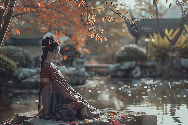 花卉汉服人物唯美浪漫摄影图