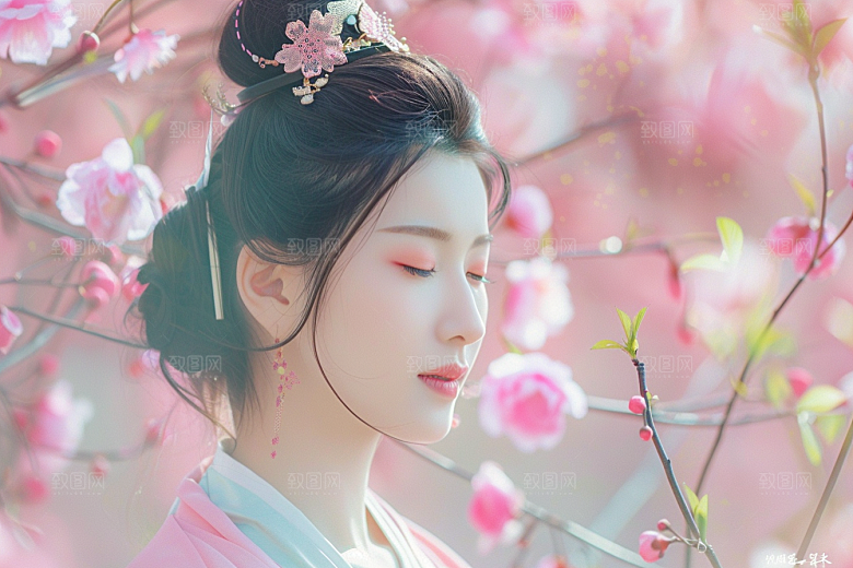 花卉汉服人物唯美高清摄影图