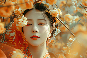 花卉汉服人物中式浪漫摄影图