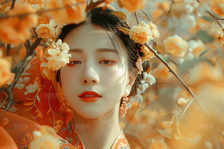 花卉汉服人物中式浪漫摄影图