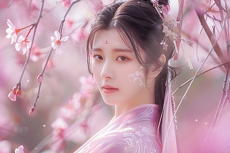 花卉汉服人物古风浪漫摄影图