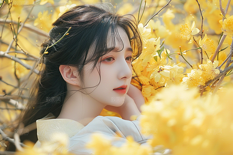 花卉汉服人物古风唯美摄影图