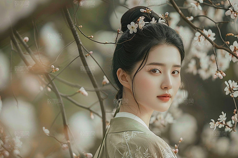 花卉汉服人物古风人像摄影图