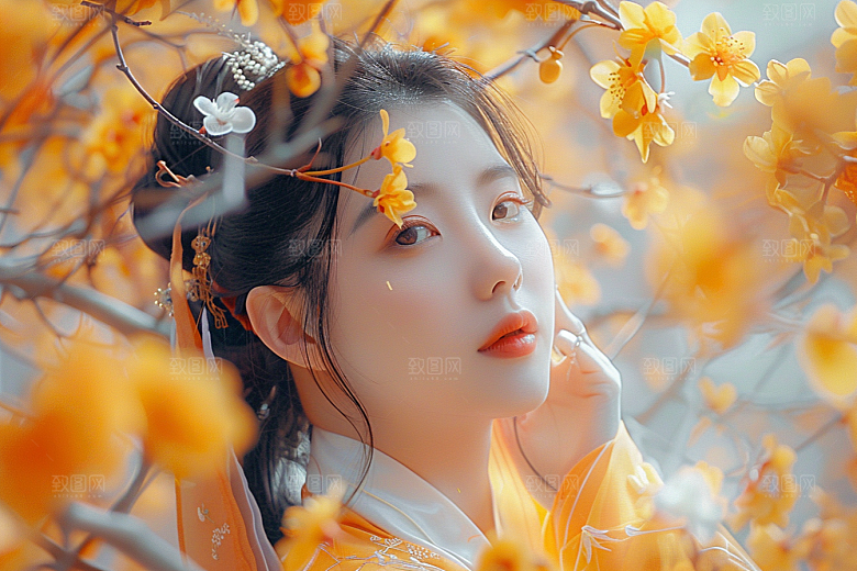 花卉汉服人物高清中国风摄影图