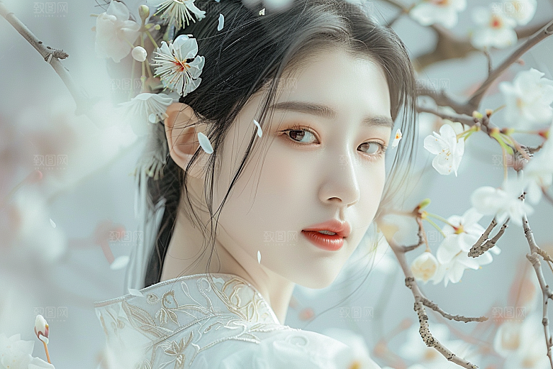 花卉汉服人物写真花丛摄影图