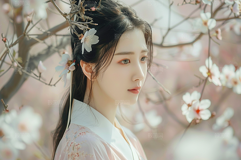 花卉汉服人物美女高清摄影图