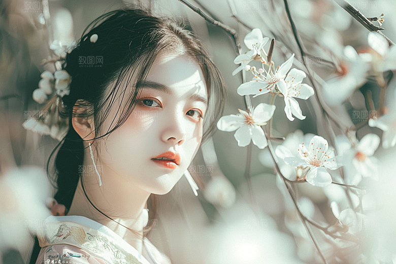 花卉汉服人物唯美写真摄影图