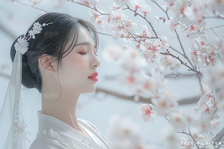 花卉汉服人物中国风美女摄影图