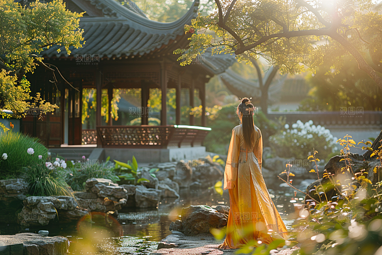 花卉汉服人物美景唯美摄影图