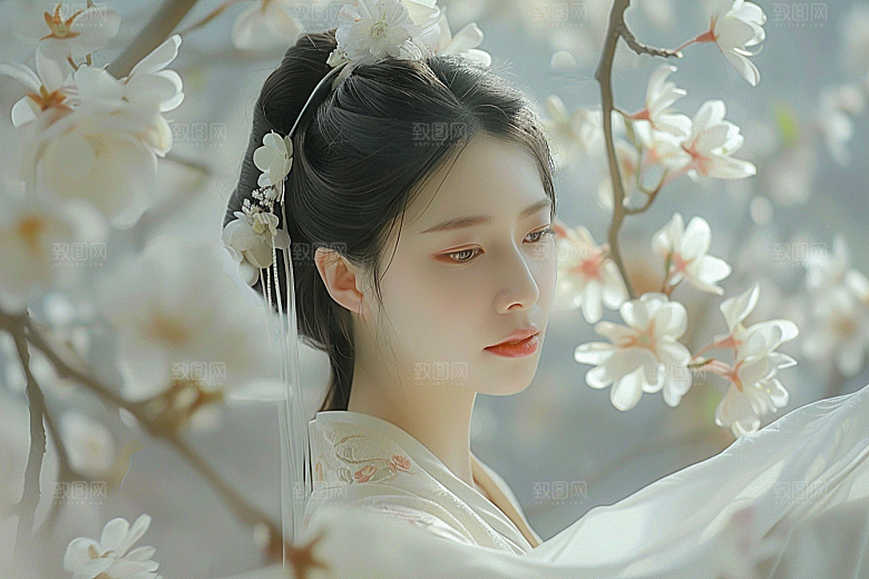 花卉汉服人物美女中国风摄影图