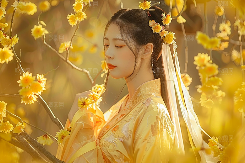 花卉汉服人物人像古风摄影图