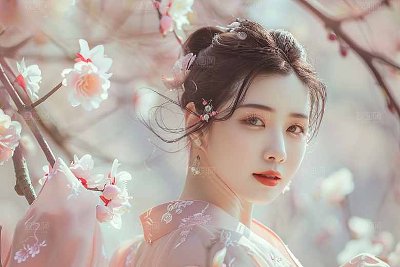 花卉汉服人物美女唯美摄影图