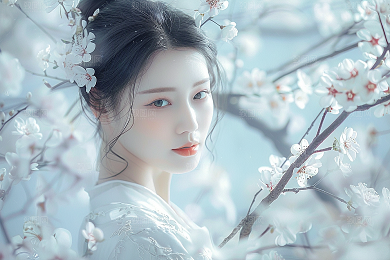 花卉汉服人物人像唯美摄影图