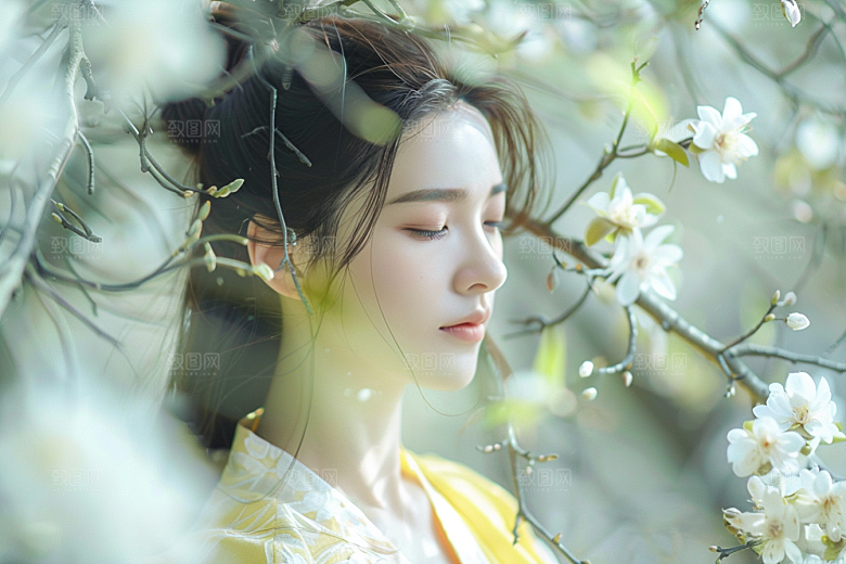 花卉汉服人物中国风唯美摄影图