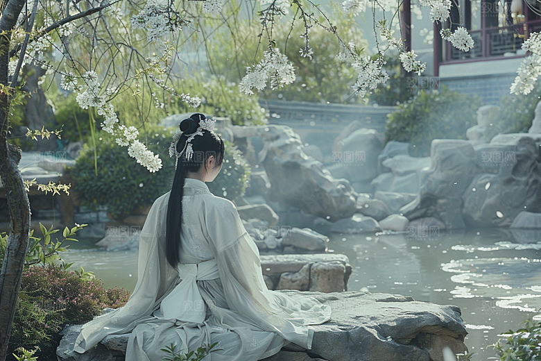 花卉汉服人物唯美高清摄影图