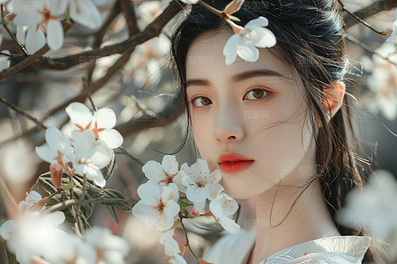 花卉汉服人物中国风高清摄影图