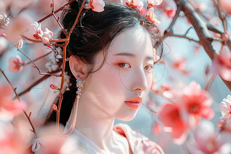 花卉汉服人物古风人像摄影图