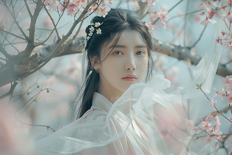 花卉汉服人物高清美女摄影图