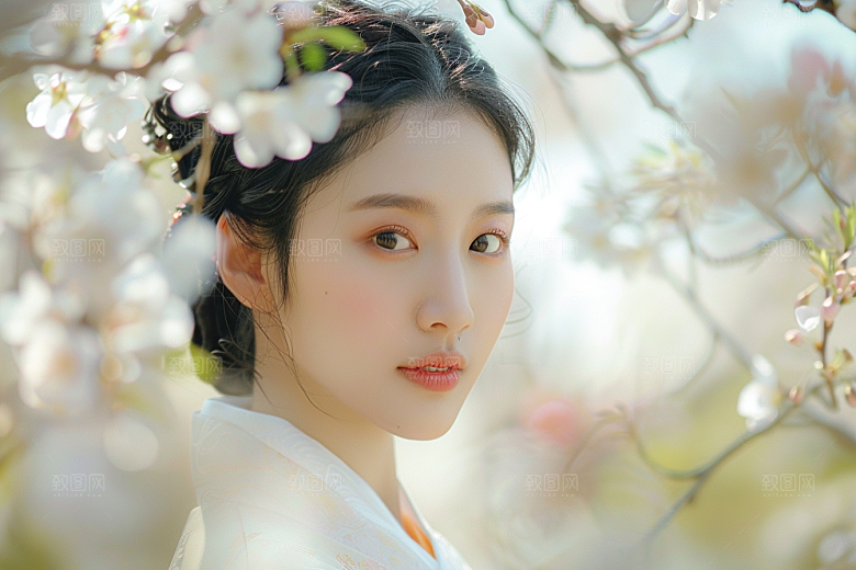 花卉汉服人物中国风古风摄影图