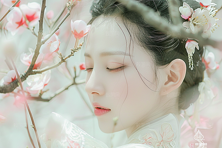 花卉汉服人物高清唯美摄影图