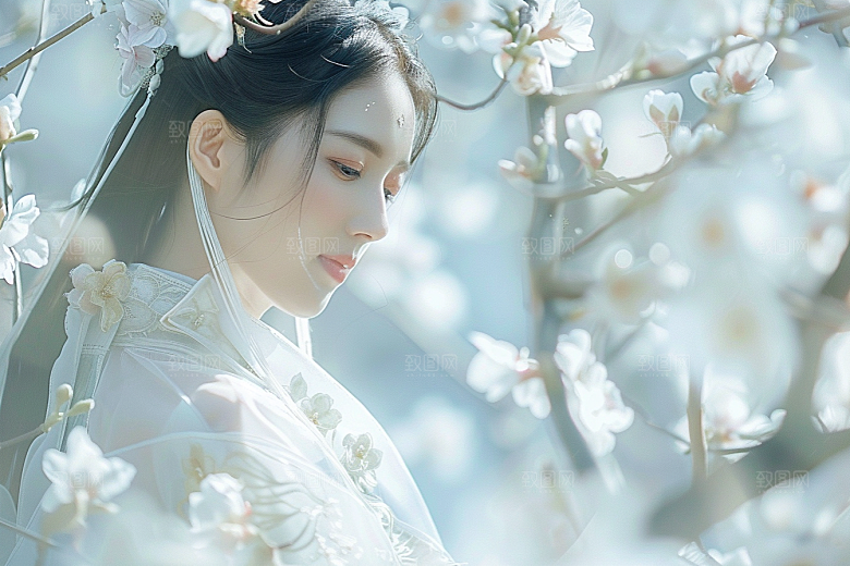 花卉汉服人物唯美古风摄影图