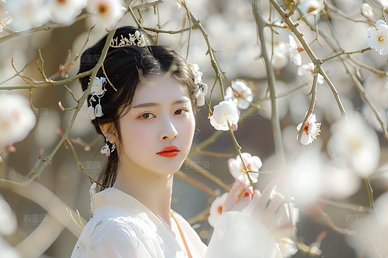 花卉汉服人物美景写真摄影图