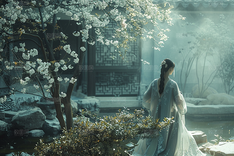 花卉汉服人物写真中国风摄影图