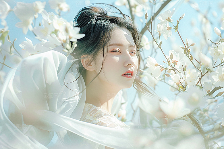 花卉汉服人物古风美女摄影图