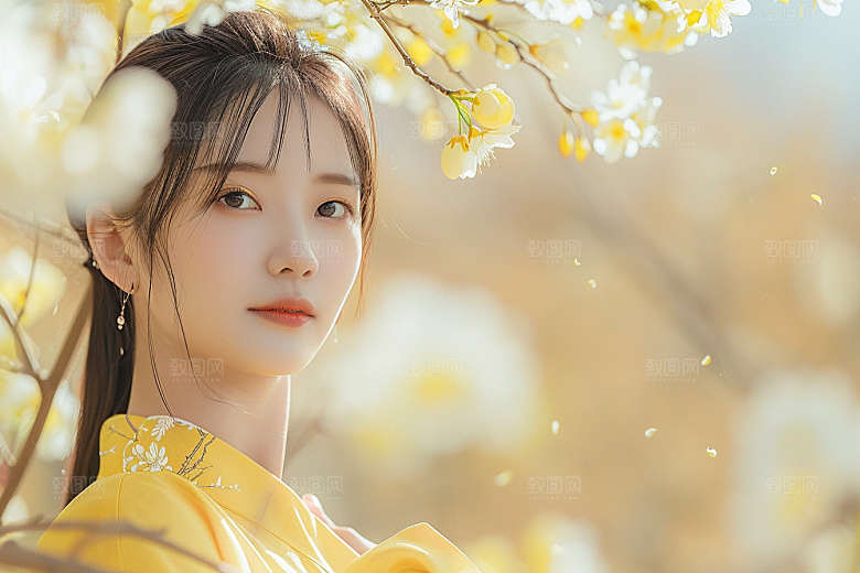 花卉汉服人物中式唯美摄影图