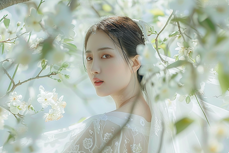 花卉汉服人物中式浪漫摄影图