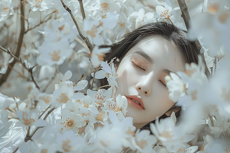 花卉汉服人物写真唯美摄影图