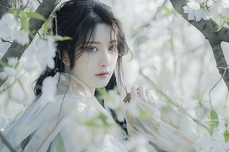 花卉汉服人物古风中国风摄影图