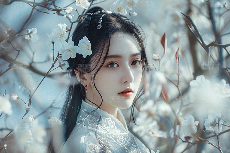 花卉汉服人物高清中国风摄影图