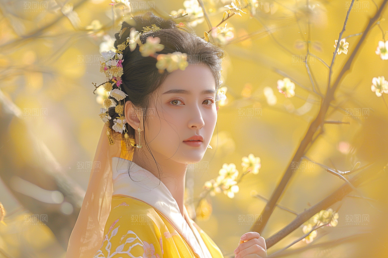 花卉汉服人物浪漫中国风摄影图