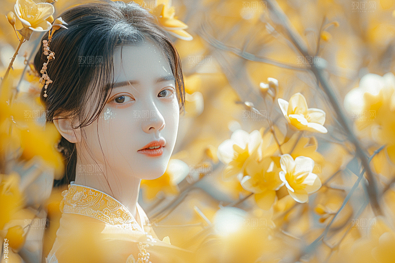 花卉汉服人物唯美美景摄影图