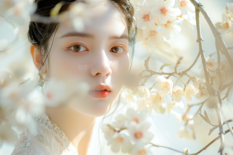 花卉汉服人物写真中式摄影图