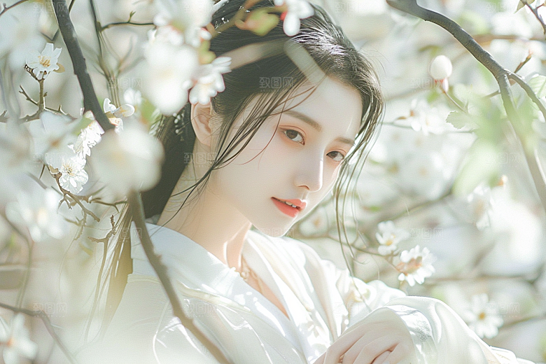 花卉汉服人物美景唯美摄影图