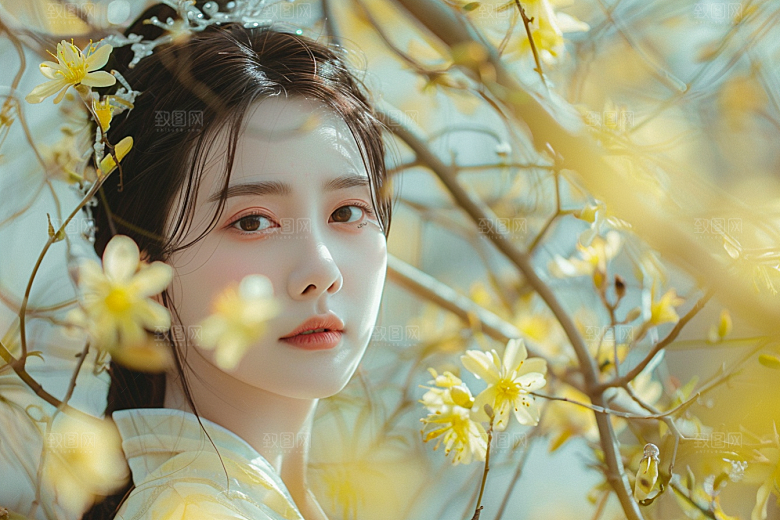 花卉汉服人物高清唯美摄影图