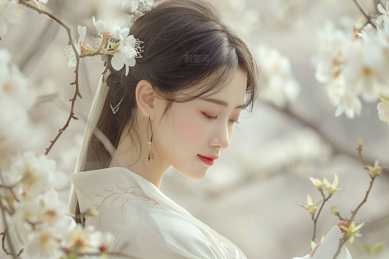 花卉汉服人物中式古风摄影图