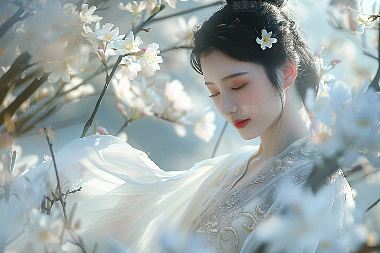 花卉汉服人物人像唯美摄影图