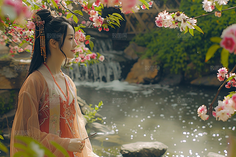 花卉汉服人物古风写真摄影图